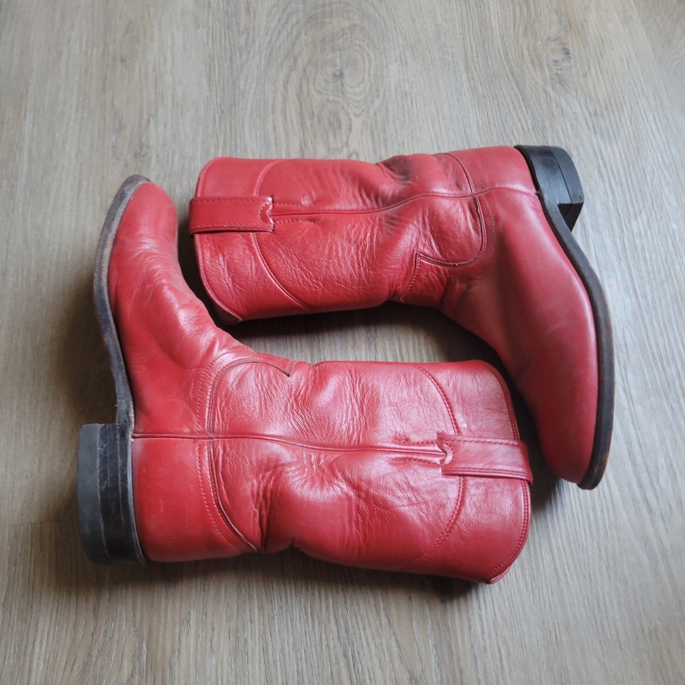 Justin Women Roper Boots 5.5 B Red Leather Western Cowboy Made in USA